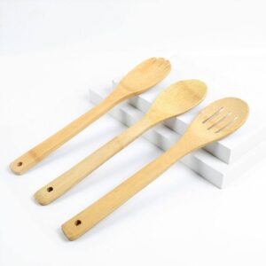 bamboo wooden slotted spoon for cooking, stirring, and serving food