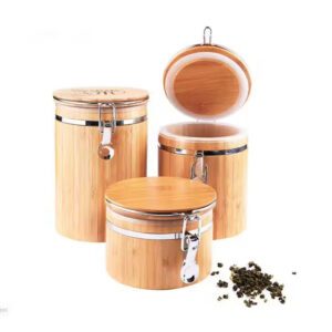 bamboo storage jar set with airtight lids for tea coffee sugar and kitchen storage