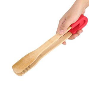 bamboo salad serving tongs with silicone grip for cooking and food serving