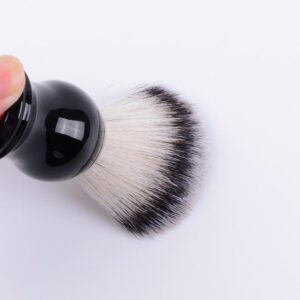 black handled synthetic shaving brush with soft nylon bristles for men’s grooming and shaving foam