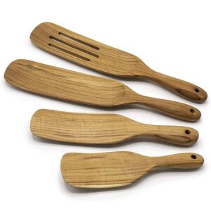 Set of four acacia wood kitchen utensils including serving spatulas and cooking tools, designed for nonstick cookware, food preparation, stirring, flipping, and serving