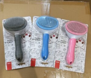 gray self-cleaning slicker brush for dog and cat grooming