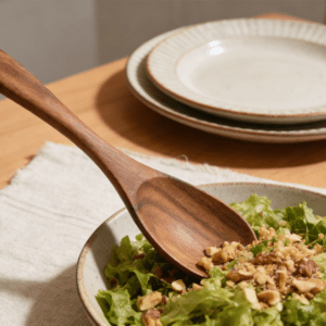 acacia wood salad spoon for cooking mixing and serving food in kitchen