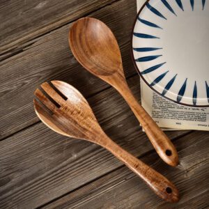 teak wood salad serving spoon with long handle for kitchen cookware use