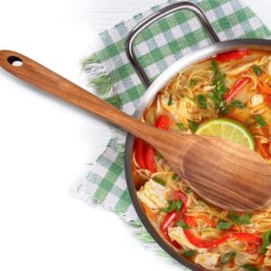 large teak wood salad spoon for cooking serving and non-stick cookware