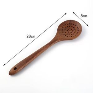 acacia wood slotted spoon with long handle for cooking draining and serving food