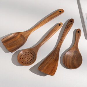 acacia wood slotted spatula with handle for non-stick cookware and kitchen cooking