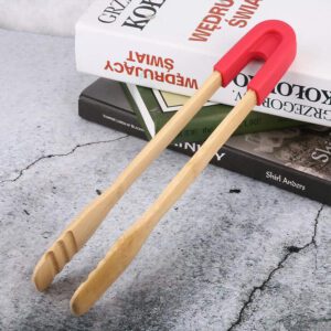 bamboo salad serving tongs with silicone grip for cooking and food serving