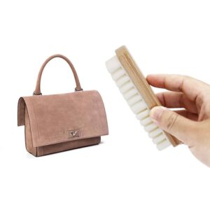 compact wooden suede shoe brush with white rubber cleaning bristles for nubuck and leather care