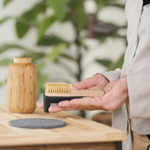 small beech wood cleaning brush with natural tampico bristles for laundry and stain removal