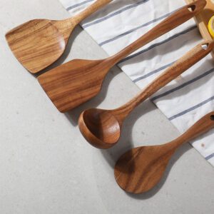 acacia wood spatula turner with long handle for cooking and frying
