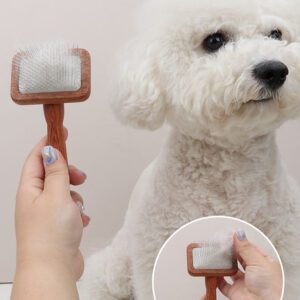 wooden handle slicker brush with stainless steel pins for pet grooming