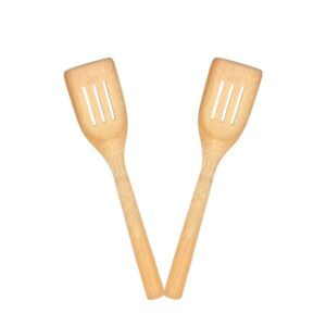 bamboo wooden slotted turner spatula for cooking and non-stick cookware