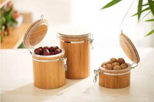bamboo storage jar set with airtight lids for tea coffee sugar and kitchen storage
