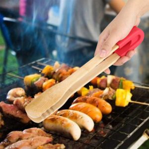 bamboo salad serving tongs with silicone grip for cooking and food serving