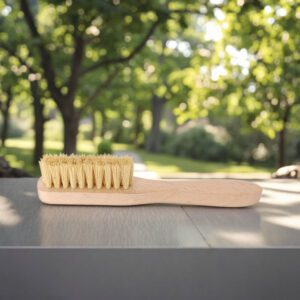 small beech wood cleaning brush with natural tampico bristles for laundry and stain removal