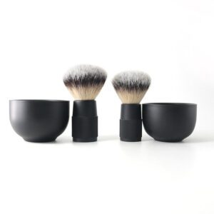black shaving brush and bowl set with premium synthetic bristles for men's grooming