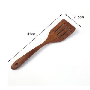 acacia wood slotted spatula with handle for non-stick cookware and kitchen cooking