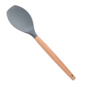 silicone spoonula cooking utensil with wooden handle for non-stick cookware