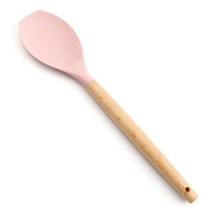 silicone spoonula cooking utensil with wooden handle for non-stick cookware