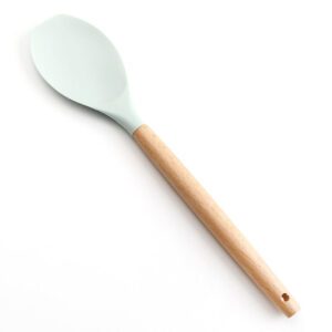 silicone spoonula cooking utensil with wooden handle for non-stick cookware