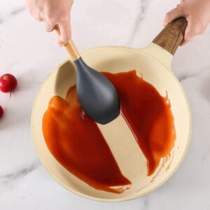 silicone spoonula cooking utensil with wooden handle for non-stick cookware