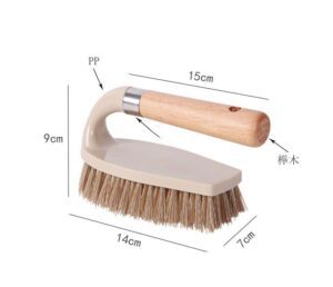 handheld laundry scrub brush with wooden handle and durable bristles for stain cleaning