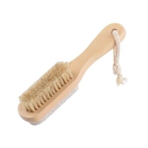double-sided wooden foot file brush with pumice stone and bristles for foot care and exfoliation
