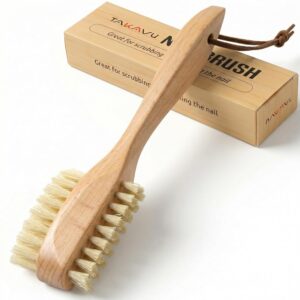 long handle wooden nail scrub brush with double-sided natural boar bristles for hand and nail cleaning