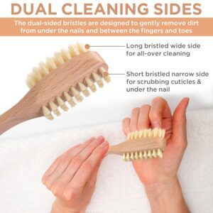 long handle wooden nail scrub brush with double-sided natural boar bristles for hand and nail cleaning