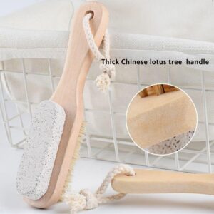 double-sided wooden foot file brush with pumice stone and bristles for foot care and exfoliation