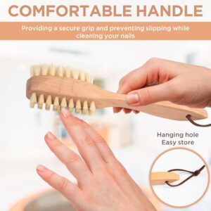 long handle wooden nail scrub brush with double-sided natural boar bristles for hand and nail cleaning