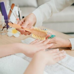 long handle wooden nail scrub brush with double-sided natural boar bristles for hand and nail cleaning