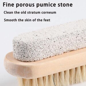 double-sided wooden foot file brush with pumice stone and bristles for foot care and exfoliation