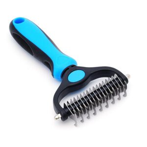 dog grooming deshedding comb with stainless steel teeth and ergonomic handle