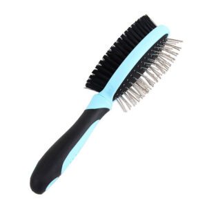double sided pet grooming brush with pin and bristle sides for dogs and cats