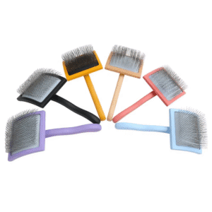 wooden handle slicker brush with long metal pins for grooming dogs and cats