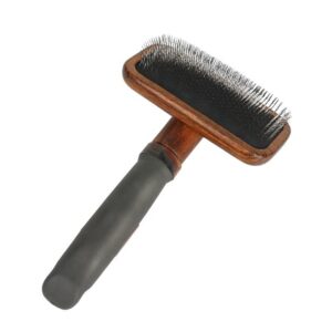 wooden handle slicker brush with fine stainless steel pins for dog grooming and detangling