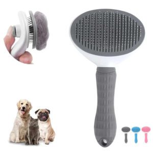 self cleaning pet grooming brush with one button hair removal feature for dogs and cats