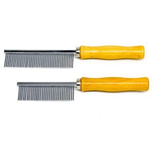 double sided metal pet grooming comb with wooden handle for dogs and cats
