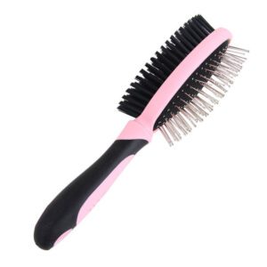 double sided pet grooming brush with pin and bristle sides for dogs and cats