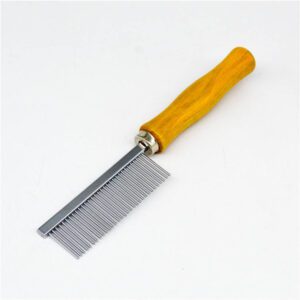 double sided metal pet grooming comb with wooden handle for dogs and cats