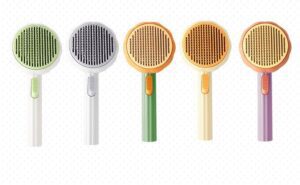self cleaning pet grooming brush with stainless steel pins for cats and dogs