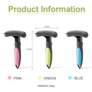 stainless steel pet deshedding brush with ergonomic handle for dogs and cats