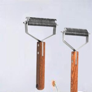 pet dematting comb with stainless steel blades and wooden handle for dogs and cats