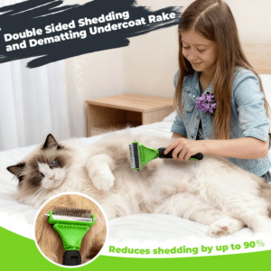 double sided pet dematting comb with stainless steel blades and ergonomic handle for dogs and cats