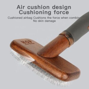 wooden handle slicker brush with fine stainless steel pins for dog grooming and detangling
