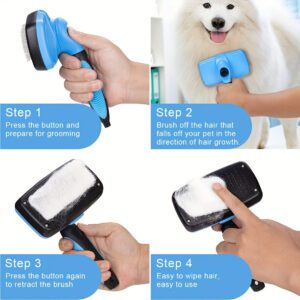 blue self cleaning slicker pet brush with stainless steel pins for dogs and cats
