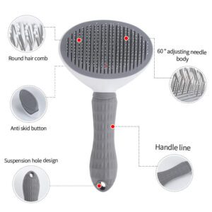 self cleaning pet grooming brush with one button hair removal feature for dogs and cats