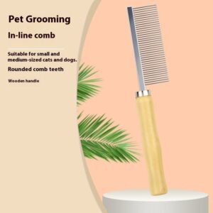 double sided metal pet grooming comb with wooden handle for dogs and cats